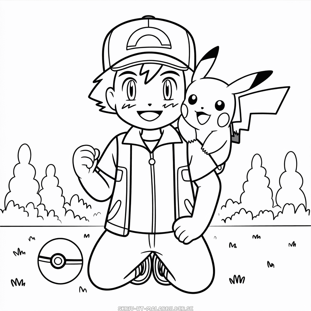 Målarbild Ash och Pikachu