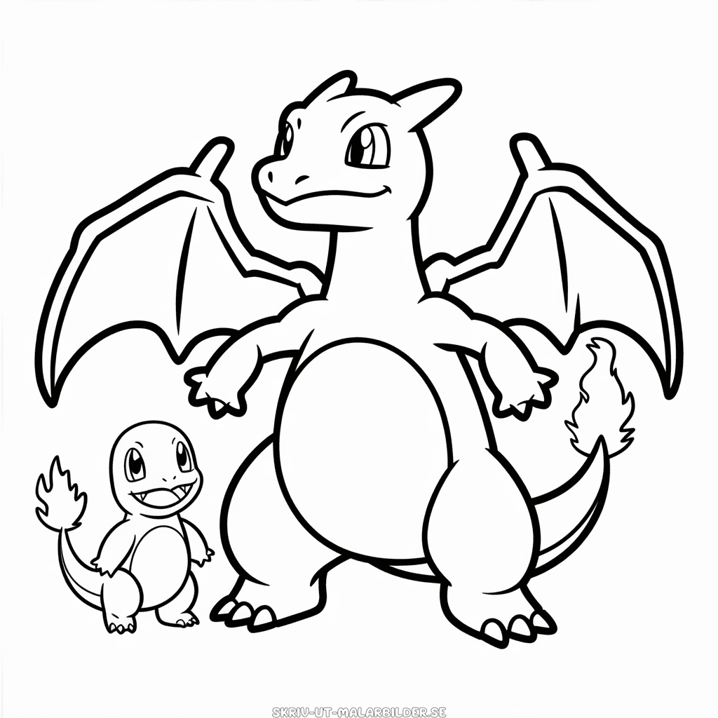 Målarbild Charizard och Charmander