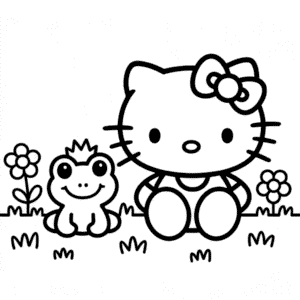 Målarbild Hello Kitty och Grodan