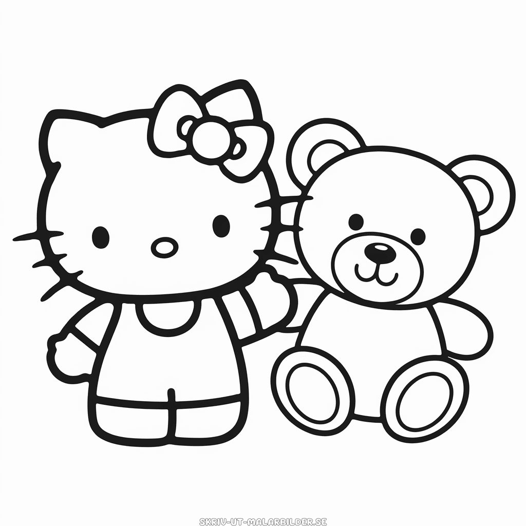 Målarbild Hello Kitty och Teddybjörn