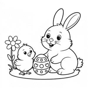 Målarbild med Kanin och Kyckling