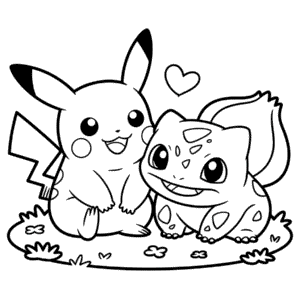 Målarbild Pikachu och Bulbasaur