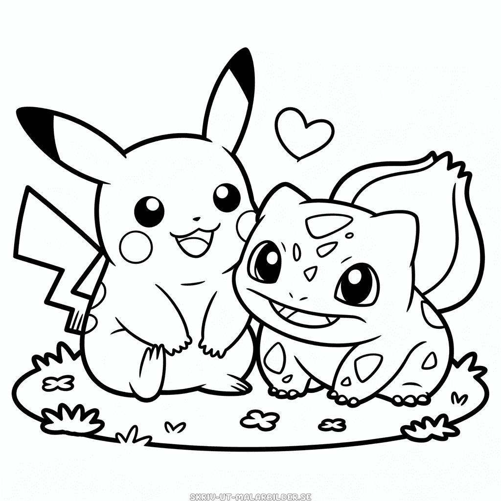 Målarbild Pikachu och Bulbasaur