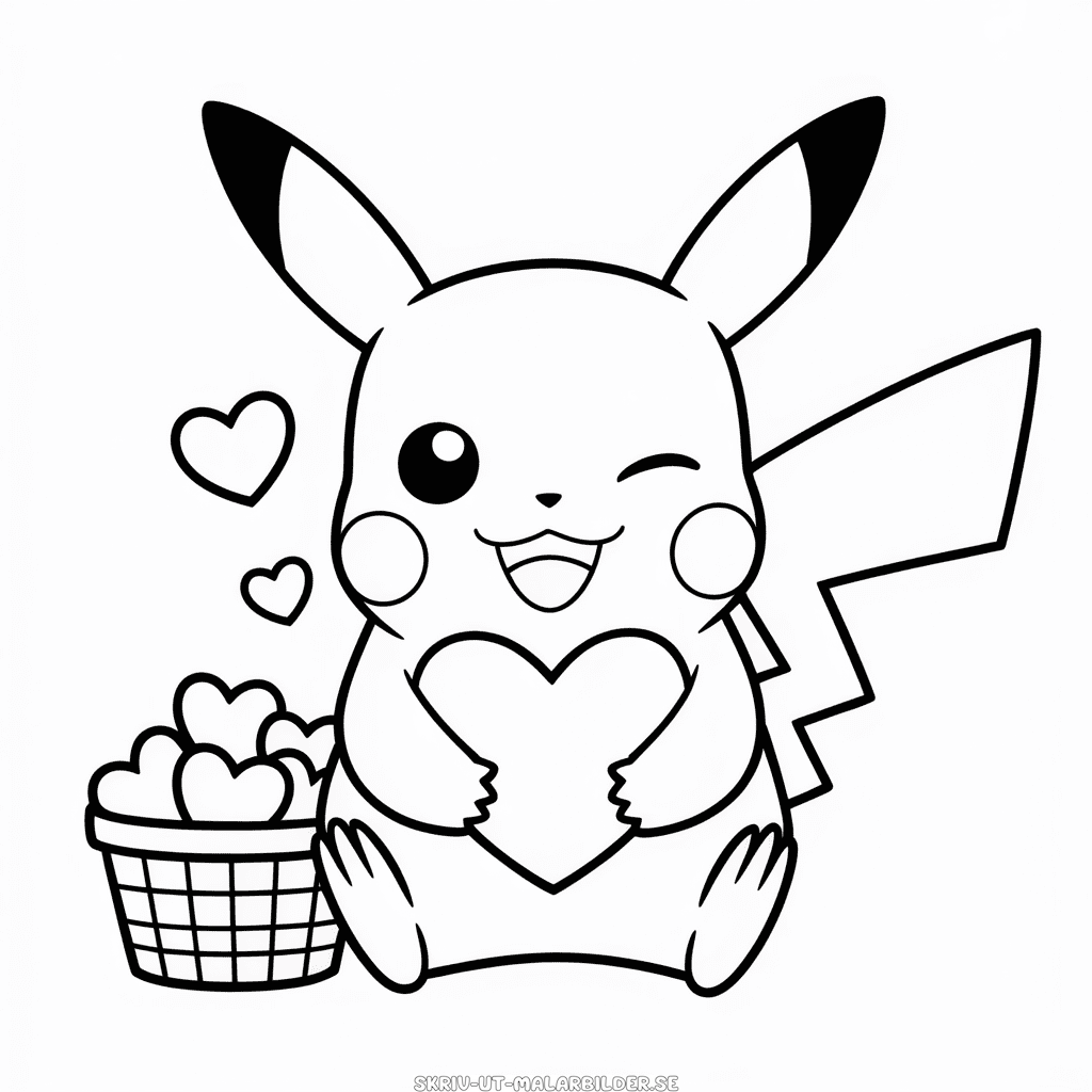 Målarbild Pikachu och Hjärtan