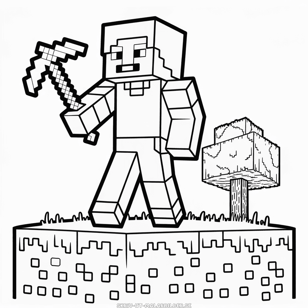 Målarbild Svart och Vit Minecraft