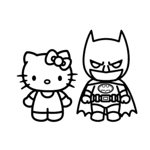 Målarbild Hello Kitty och Batman