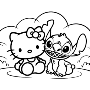 Målarbild Hello Kitty och Stitch