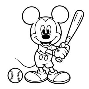Målarbild Musse Pigg spelar baseball