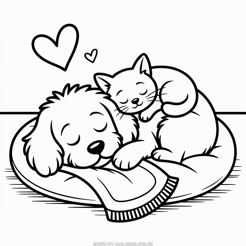 Målarbild Söt Katt och Hund