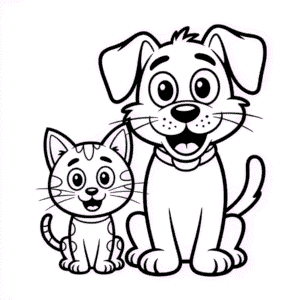 Målarbild Tecknad Katt och Hund