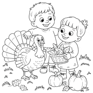 Målarbild Barn med Kalkon