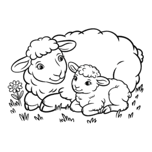 Målarbild Får och Lamm