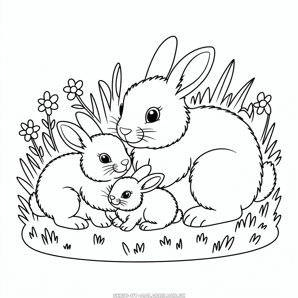 Målarbild Kaninfamiljen
