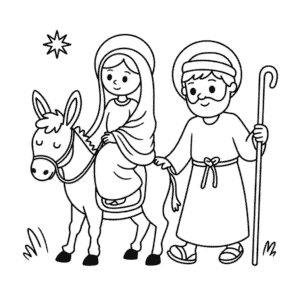 Målarbild Maria och Josef med Åsna