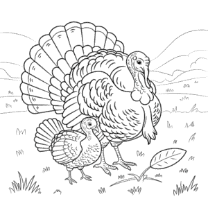 Målarbild Vuxen Kalkon och baby Kalkon