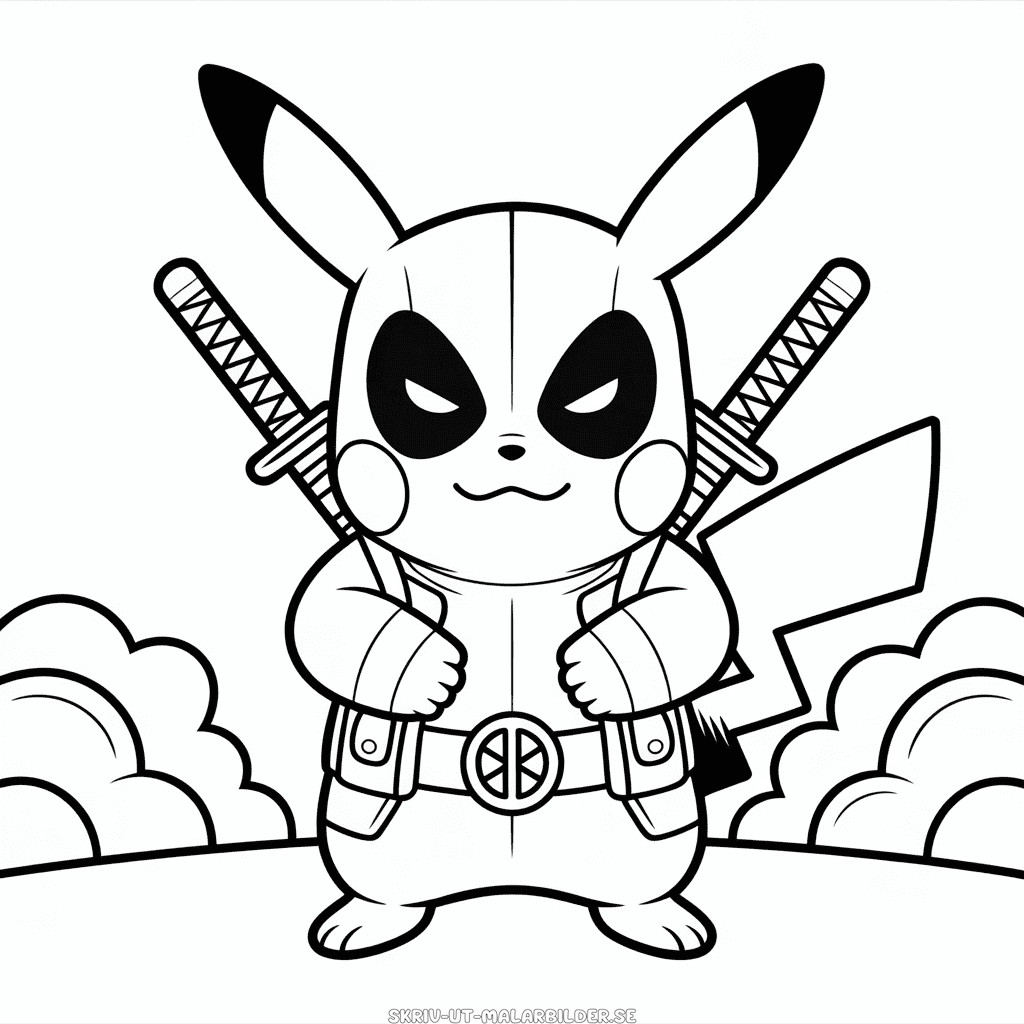 Målarbild Deadpool Pikachu
