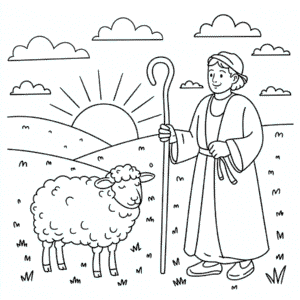 Målarbild Vuxna Får och Herde