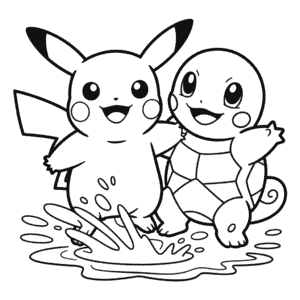 Målarbild Pikachu och Squirtle