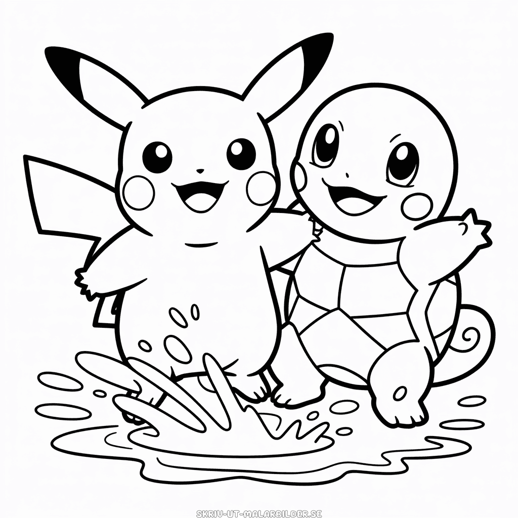Målarbild Pikachu och Squirtle