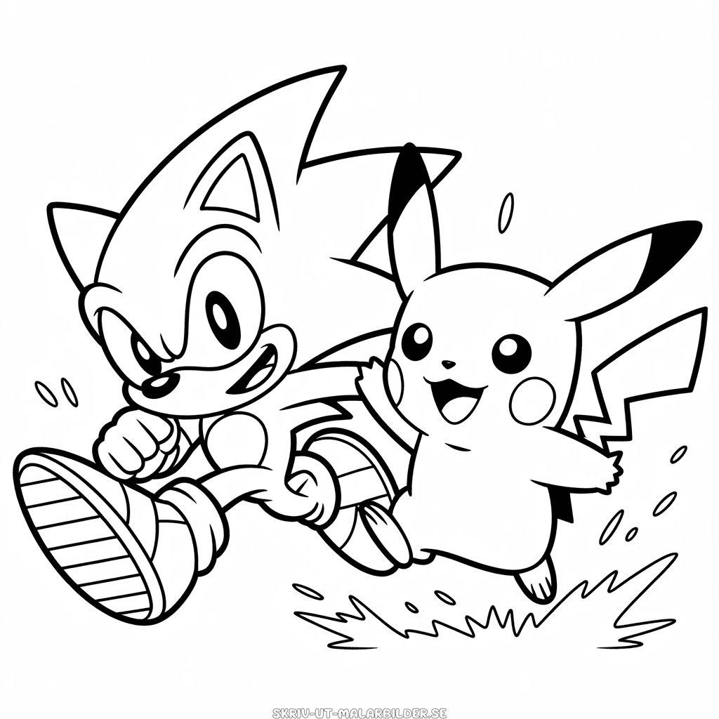 Målarbild Sonic och Pikachu