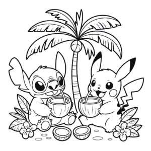 Målarbild Stitch och Pikachu