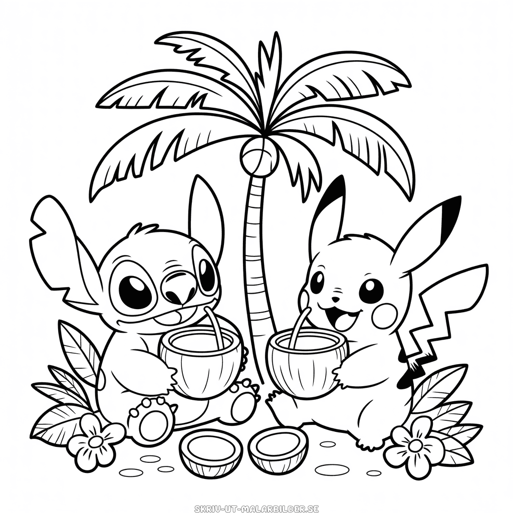 Målarbild Stitch och Pikachu